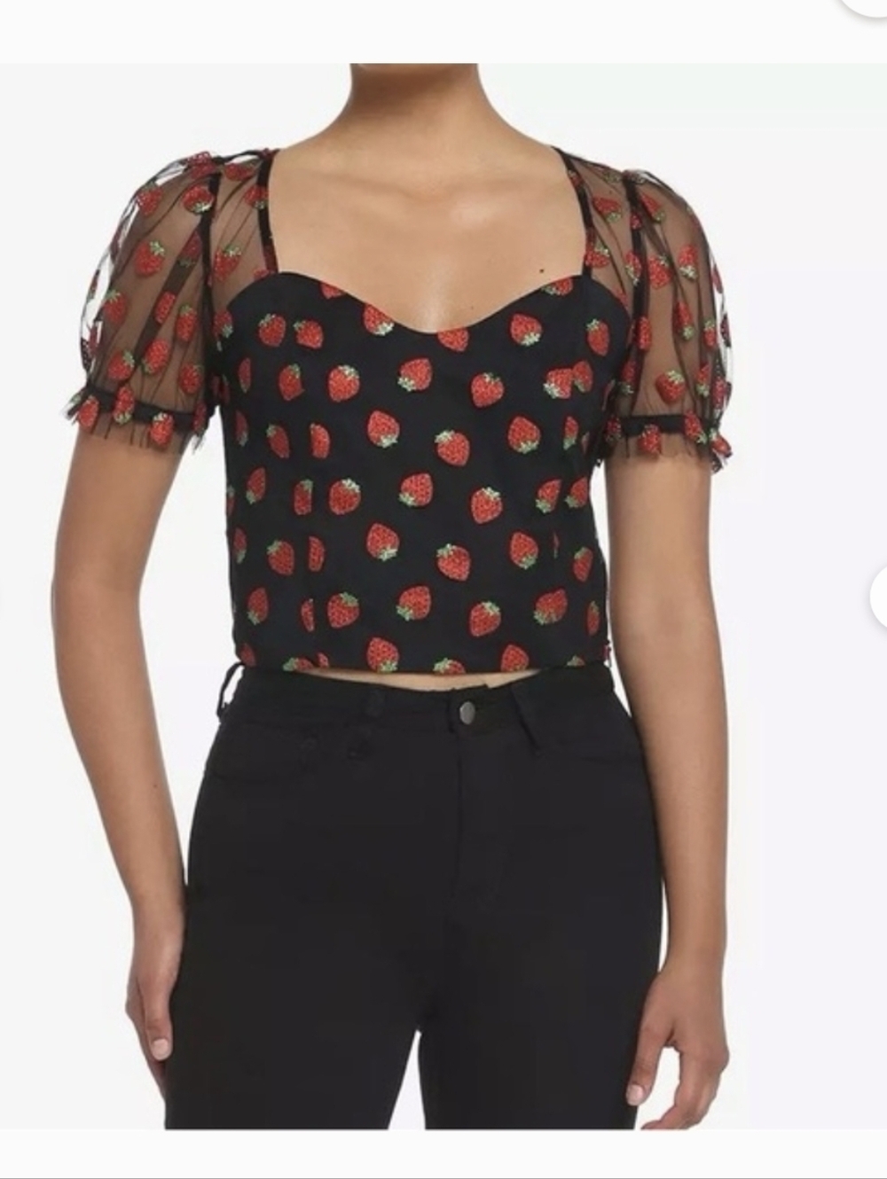 Hot Topic Glittery Strawberry Cropped Top Size Small